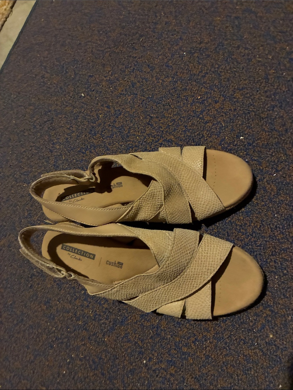 Clarks Beige Textured Crossover Slingback Sandals